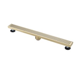 LOPOO 30 Inch Linear Shower Drain with Removable Quadrato Pattern Grate, 304 Stainless Steel, Brushed Gold