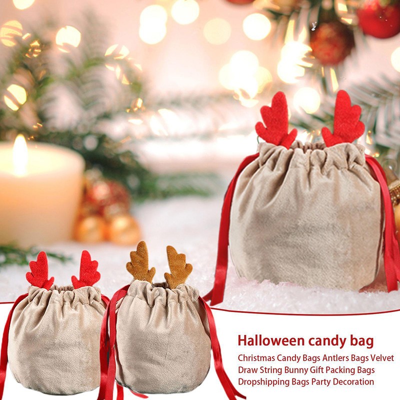 Christmas Drawstring Bag Antler Gift Bags Christmas Decorations Pouch Packaging