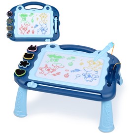 Sarsumir Magnetic Drawing Board, 30×23cm 4 Colors Doodle Scribble Board Erasable Sketch Writing Pad with 4 Stamps & Removable Legs Educational Toy for 2 3 4 5 6 Year Old Boys Girls Kids Toddlers, Blue