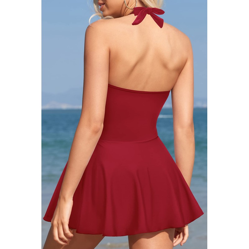 SHEKINI Halter Traje de Baño de Una Pieza con Falda