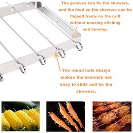 BBQ Skewers Stainless Steel Kebab Rack, 6 Kebab Skewers with Foldable Grill Rack Metal Barbecue Accessories with Oil Brush for Party Picnic Gekufa