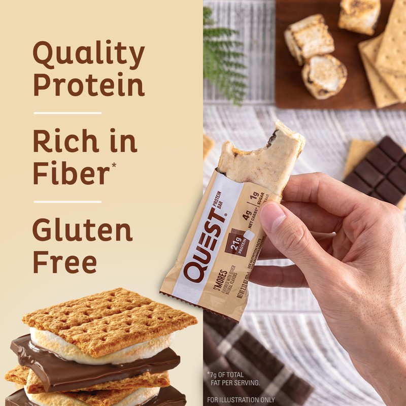 Quest Nutrition S'mores Protein Bar, 21g Protein, 4g Net Carbs,