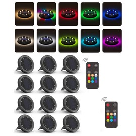 Color Changing Solar Ground Lights with 33ft Long Distance Remote Control - Flat Solar Lights Outdoor Waterproof - Pathway Lights Solar Powered for Yard Decorative Outside Lawn Walkway [12 Pack]