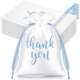 Sieral 50 Pcs Thank You Satin Gift Bags with Drawstring Jewelry Candy Gifts Bags for Wedding Bridal Shower Gift Wrap Bags for Baby Shower Birthday Party Favor (White, Blue,4 x 6 Inch)