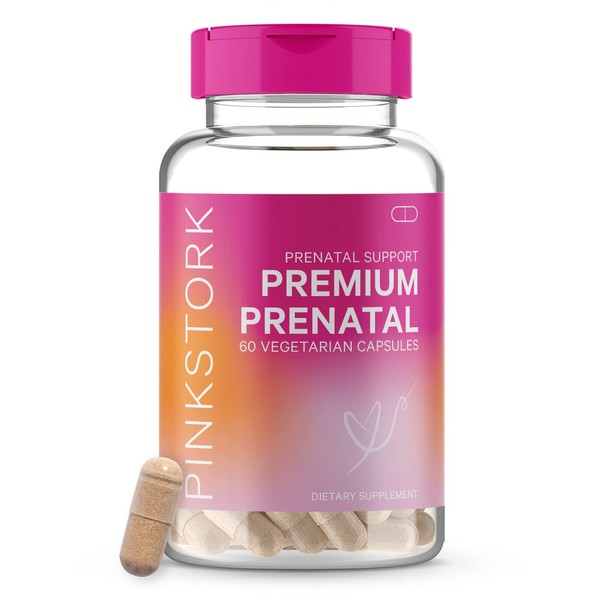 Pink Stork Premium Prenatal Vitamin: Organic Whole-Food Ingredients, Folate, Vitamin B6 & B12 -Prenatal Vitamins for Women -Prebiotics & Probiotics, Morning Sickness Relief, Women-Owned, 60 Capsules