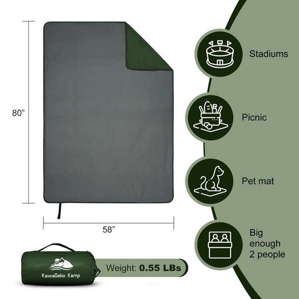 KawaGebo Kamp Fleece Waterproof Outdoor Blanket, Windproof Stadium Blanket for