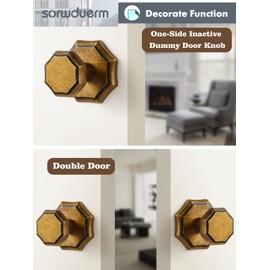 SORWDUERM 4 Pack Antique Brass Dummy Door Knobs Aged Brass Octagonal Interior Closet Hallway Interior Vintage Door Knob