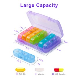 Weekly Pill Organizer 3 Times a Day Compact Pill Box 7 Day Large Compartments Moisture-Proof Pill Case Medication Reminder Portable Travel Pill Dispenser for Pills/Vitamin/Fish Oil (Purple)
