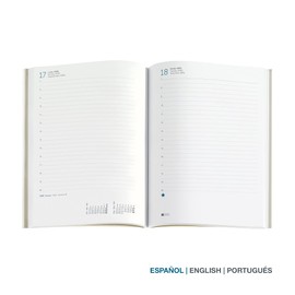 Miquelrius - 2023 Yearly Diary - Day Page - Plus Size 155 x 213 mm (approx A5) - Hard cover imitation leather stitched - Elastic band - Spanish, English and Portuguese - Black