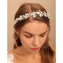 Deniferymakeup Bridal Wedding Hair Accessory Pearl Hair Vine Leaf headband Rhinestone Hair Piece for Bride