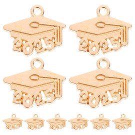 Operitacx 100pcs 2025 Graduation Charms, Mini Alloy Class of 2025 Congrats Caps Pendant Decor, Crafting Tassels for Graduation Season Hat Crafts Necklace Bracelet Jewellery Making Diy（Gold）