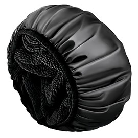 1 pcs Shower Cap, Triple Layer Shower Cap for Women, Waterproof Shower Cap with Microfiber Liner, Practical Bathing Accessories, Soft Hair Wrap, Reusable Large Shower Cap for Long Hair (Black) (black)