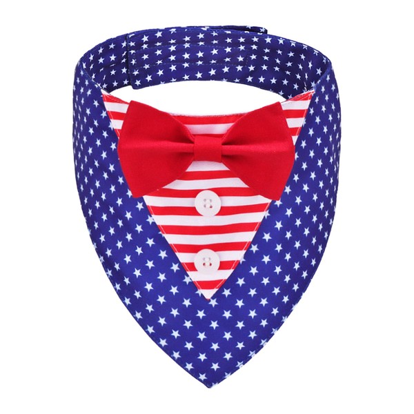 ADOGGYGO American Flag Dog Tuxedo Bandana, Red Blue Pet Tux