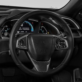Car 10th Gen Civic Accessories Real Carbon Fiber Steering Wheel Cover Trims Inner Button Sticker Compatible with Honda Civic 2021 2020 2019 2018 2017 2016 CR-V 2017-2022 (Black)