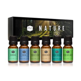 Nature Set of 6 Premium Grade Fragrance Oils - Forest Pine, Ocean Breeze, Rain, Fresh Cut Grass, Sandalwood, Bamboo - 10ml                            