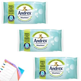 Andrex Wipe Flushable Aloe Vera Washlets | Wet Wipes Gentle Cleansing | Fine to Flush Toilet Tissue | Biodegradable Rapid Disperse | 36 wipes per Pack, Pack of 3 (108) Included Jaspem Shopping List