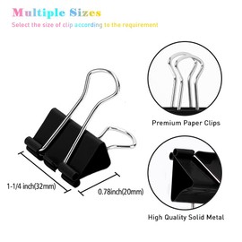 Medium Binder Clips, 72 Pack, 1-1/4 Inch, 1.25 Inch, Standard 32mm, Black, Medium Clips, Fold Clamp, Medium Binder Paper Clips, Medium Size, Office Supplies