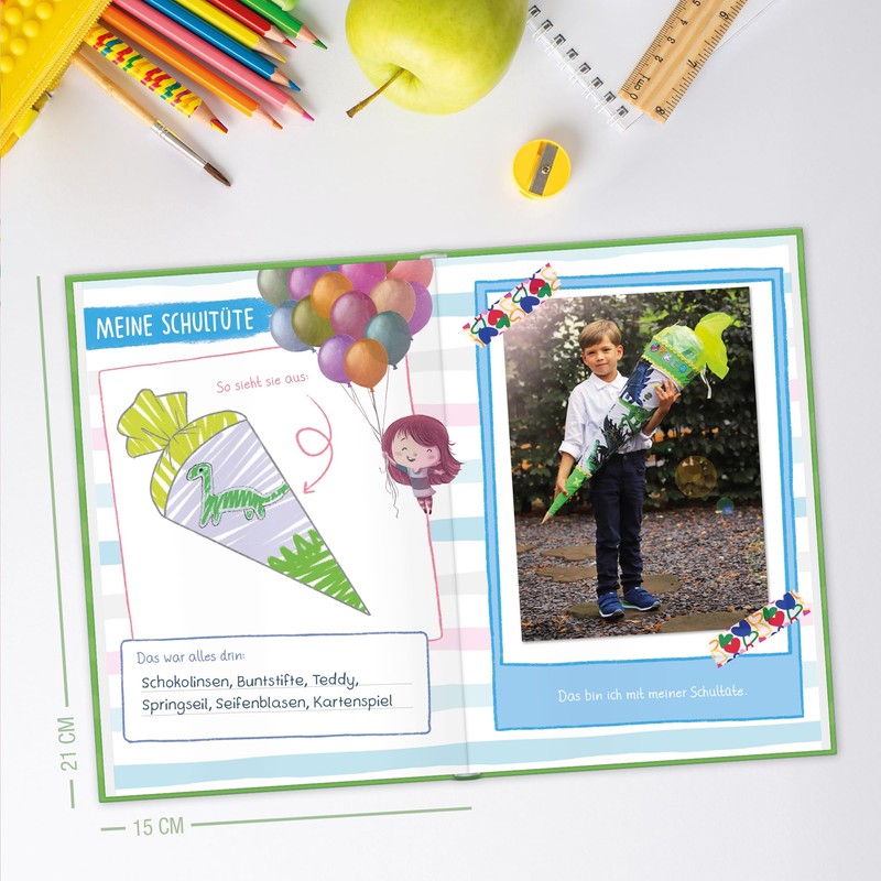 Endlich Schulkind! A5 Memory Book for School Enrolment "Green" Hardcover