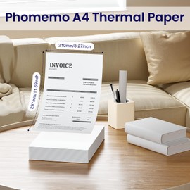 Phomemo A4 Printer Paper, M832 Single Sheet White Thermal Paper for M08F/P831/M832/M833/M834/M835 Portable A4 Thermal Printer, 8.27" x 11.69" (210mm x 297mm), 100 Sheets/Box