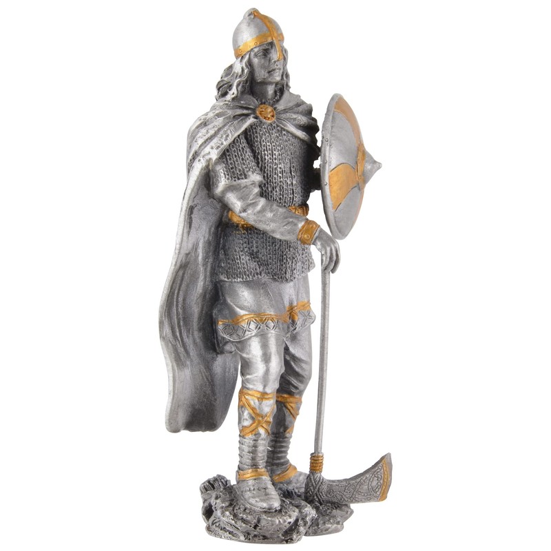 Viking with Axe and Shield, Pewter, Hand Painted in Silver