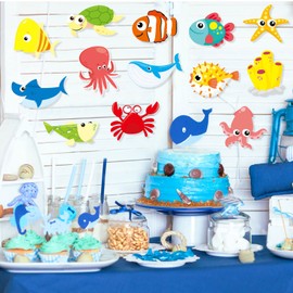 Ocean Fish Animal Sea Life Mermaid Cutouts 54 Pack Large Under The Sea with Glue Points for Bulletin Board School Classroom Fishing Party Decoration…