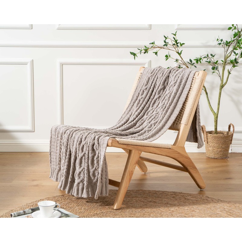 Battilo Light Grey Throw Blanket for Sofa Couch Bed, Woven