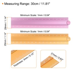 sourcing map 2pcs Folding Straight Ruler 30cm Metric Aluminum Alloy Protractor Folding Ruler Geometric Measuring Tool with Angle Line for Architects Artists Office, 2 Colors