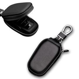 ijuicy 1 PC Leather Car Key Fob Case, Car Smart Key Protection Cover, Large Capacity Portable Key Fob Holder with Anti-lost Chain, Universal Key Organizer for Most Cars (Black)