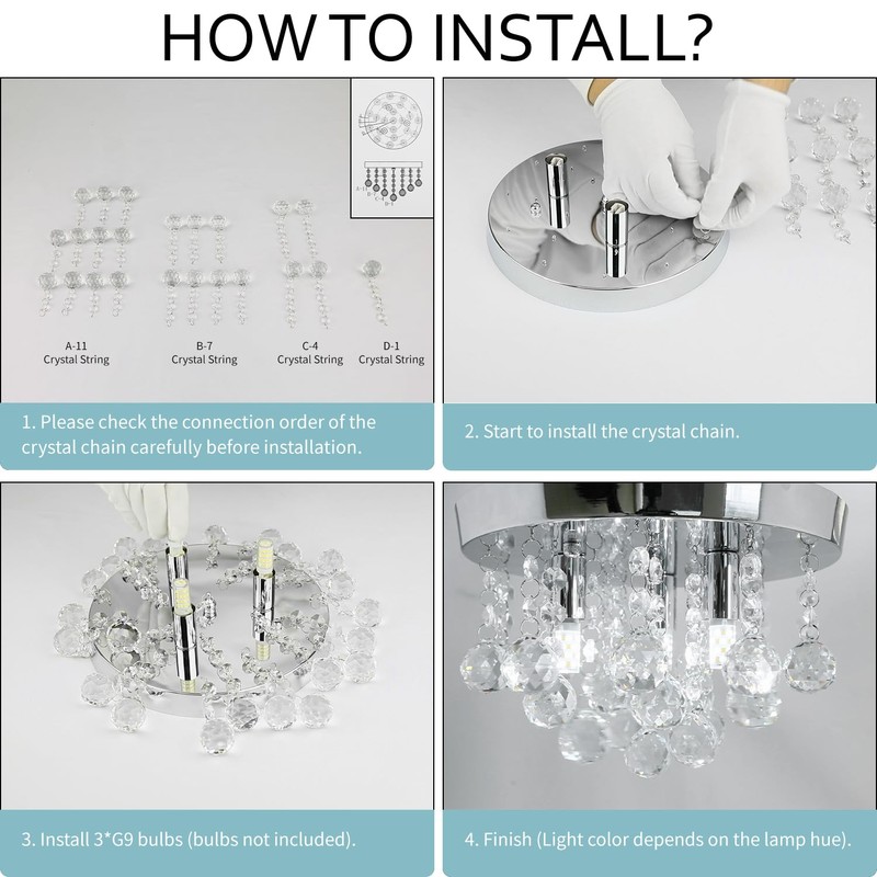 TISLYCO Modern Raindrop Crystal Chandelier, 3 Lights Flush Mount Ceiling