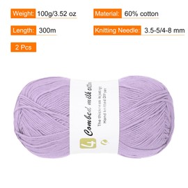 Rebower Cotton Yarn, 60% Cotton, 40% Acrylic Soft Knitting Yarn [for Hand DIY Bag Cushion Crocheting Knitting ] -2 Packages of 100g/3.52oz(Per Skein 100g/361yards)/Light Purple