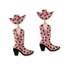 Enamel Cowgirl Earrings Western Cowboy Boots Earrings for Women Dainty Shoes Dangle Drop Earrings Charm Dangling Party Decor Jewelry (Rose Red)