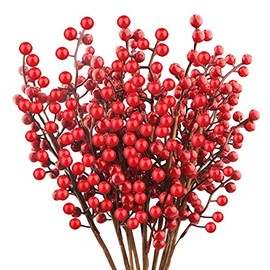 10 Pack Christmas Red Berry Stems,14 Inch Artificial Red Berries Burgundy Red Berry Picks Holly Berry Stems for Christmas Tree Decorations DIY Crafts Holiday Season Winter Home Decorations