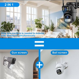 Security Camera Outdoor 2.4G WiFi PTZ Outdoor Camera Dual Lens Home Security Cameras Linkage 360°View 4MP Plug-in Cable Two-Way Talk,AI Detection,Full-Color Night Vision,Auto Tracking,24/7 Recording
