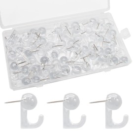 Rierdge 50 PCS Push Pin Hooks, Plastic Heads Cork Board Hooks Clear Thumb Tacks Wall Push Pins for Hanging or Displaying Notices, Posters, Pictures, Maps