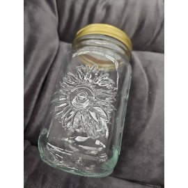 Mason Sunflower design Quart Square Glass Mason Canning Jar ~ 750 ml ~ BEAUTIFUL!!!