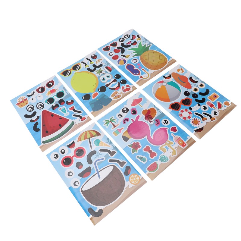 36PCS Facial Stickers for Kids Cartoon Hawaiian Beach Theme Sticker