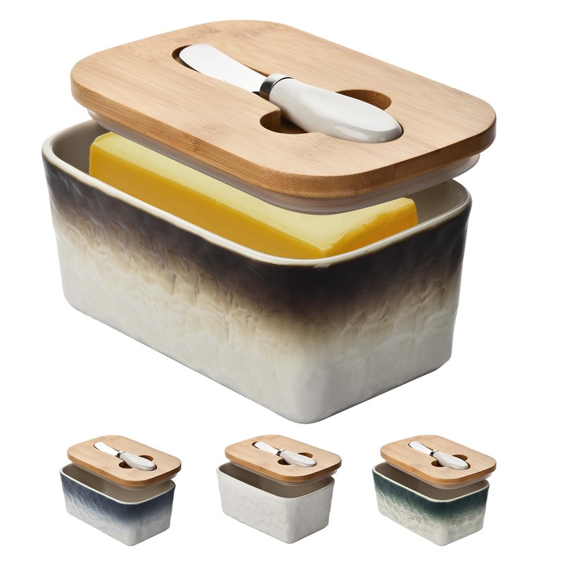 Stone Large Butter Dish with Lid for Countertop,Ceramic Butter Keeper