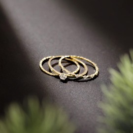 Meissa Thin Stackble Ring Set of 3 Pure Silver Stacking Rings for Women Dainty Gold Ring Minimalist Diamond Ring Set (Gold, M 1/2)