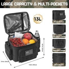 QT&QY Tactical Lunch Box for Men Expandable 18L Heavy Duty Military Insulated Cooler Bag, Leakproof Thermal Lunch Bag for Work Camping Outdoor Picnic Pail Adult Meal MOLLE Webbing Green