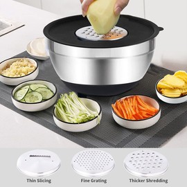Mixing Bowls with Airtight Lids, 20PCS Stainless Steel Mixing Bowls Set, Nesting Bowls with 3 Grater Attachments & Non-Slip Bottoms, Size7, 4, 3, 2, 1.5, 1QT Bowls for Baking&Prepping
