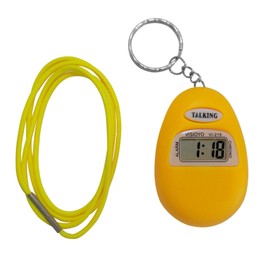 Talking Keychain for Blind Elderly - Hourly Voice Time Announcement, Portable Audible Clock with Chime on The Hour for Visually Impaired, Includes Leather Neck Strap (Yellow)