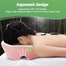 WOGAHEV Face Down Pillow Massage Headrest for Bed, Dual Exhaust Holes Memory Foam BBL Massage Pillow for Professional Massage Table Equipment Removable Cover- Pink