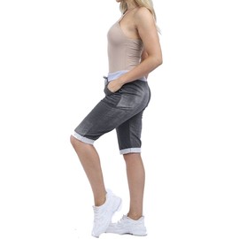 Fashion Trends New Italian Ladies Women's Elastic Waist Cotton Turn Up Shorts Size UK Fit 10-20 (Black, 16-22)