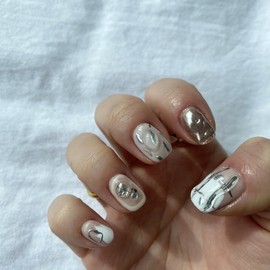 Unique Silver Nail Tips - Ballerina / 유니크 실버 네일팁 - 발레리나