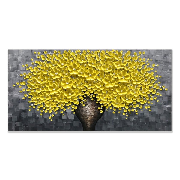 zoinart 3D Oil Painting on Canvas Yellow Flowers Modern Canvas Wall Art Home Decorations Floral Artwork Framed Wall Pictures Texture Contemporary Art Wall Decor