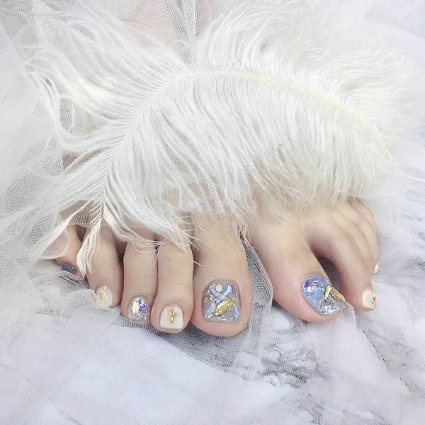 Light Rain Press on Toenails - Ocean, 3D Fake Toenails