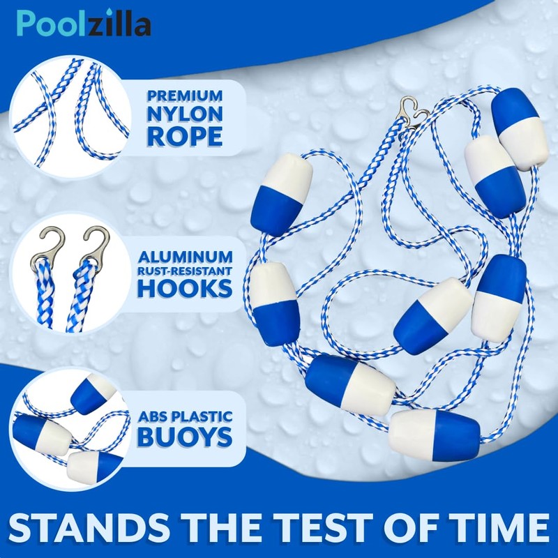 Poolzilla 18ft Swimming Pool Safety Rope and Float Kit Pre-Assembled