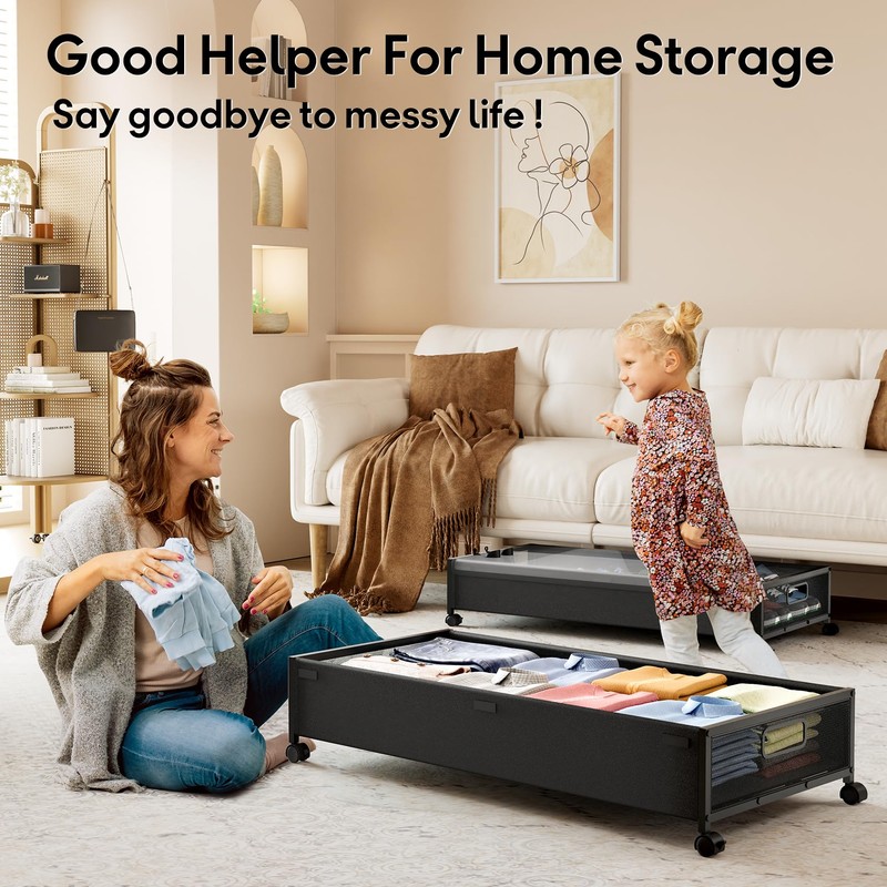 LeArex Under Bed Storage Containers with Wheels 2 Pack Underbed