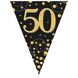 Party Bunting Sparkling Fizz 50 Black & Gold Holographic 11 flags 3.9m