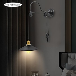 PIAOCAIYIN Vintage Industrial Wall Light Sconce, Gooseneck Lamp with Adjustable Chain/Rope, Pulley Metal Wall Fixture for Dining Rooms, Living Rooms, Kitchens